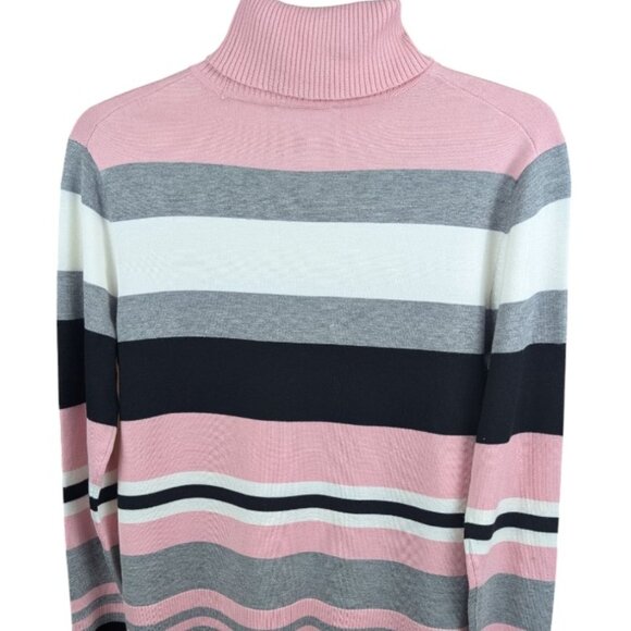 Investments Turtleneck Sweater Medium Long Sleeve Pink Black White Striped - Picture 4 of 9